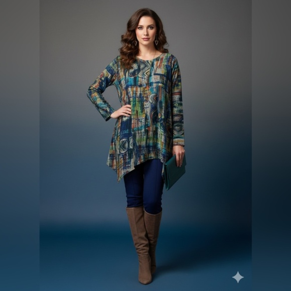 Et'Lois Abstract Art Asymmetric Tunic Top‎ - Size S